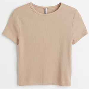 🩵H&M Divided Tan Ribbed Short Sleeve Top Large